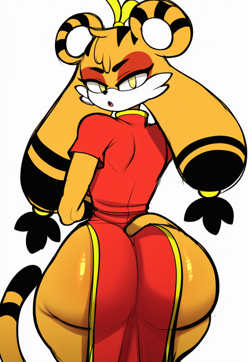 1girls, ai, ai generated, anthro, ass focus, back view, behind view, big ass, big butt, bubble ass, bubble butt, dou (diives), female, looking at viewer, novelai, solo, thick thighs, tiger, xingzuo temple