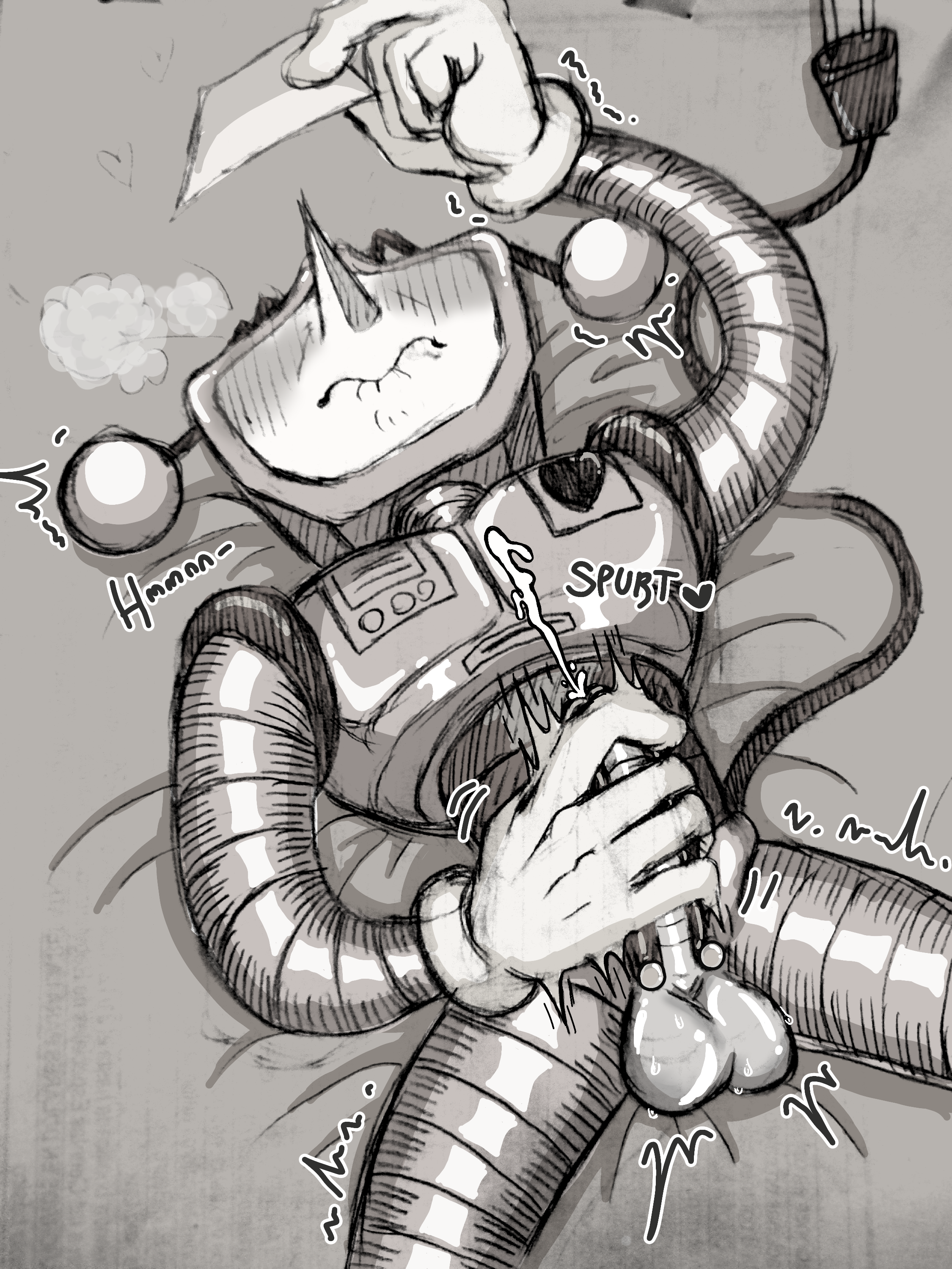 antennae (anatomy), big balls, big penis, blush, cum, cum spurt, cum string, cumming, cumming on self, deltarune, embarrassed, fantasizing, genital piercing, gloved hands, jacob's ladder, jerking, jerkingoff, letttusse, masturbating, masturbation, object head, robot humanoid, robot penis, shaking, sweaty balls, tail, tenna (deltarune), tv head