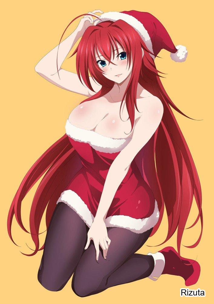1girls, arm above head, arm up, big breasts, black legwear, black pantyhose, blue eyes, blue-eyed female, breasts, busty, busty female, busty girl, busty teen, christmas, christmas clothes, christmas clothing, christmas costume, christmas dress, christmas outfit, female, female only, hand above head, hand on hair, hand on head, hand on leg, hand on own hair, hand on own head, hand on own leg, hand on own thigh, hand on thigh, hand up, high school dxd, high school student, hourglass figure, large breasts, lean figure, legs folded, legwear, narrow waist, open mouth, open mouth smile, pantyhose, parted lips, plump breasts, red hair, red-haired female, rias gremory, rizuta, school girl, seiza, sitting, sitting on floor, sitting on ground, sitting on knees, slender body, slender waist, slim waist, smile, smiley face, smiling, smiling at viewer, teen girl, teenage girl, teenager, tongue, wide hips, yellow background, young female, young woman
