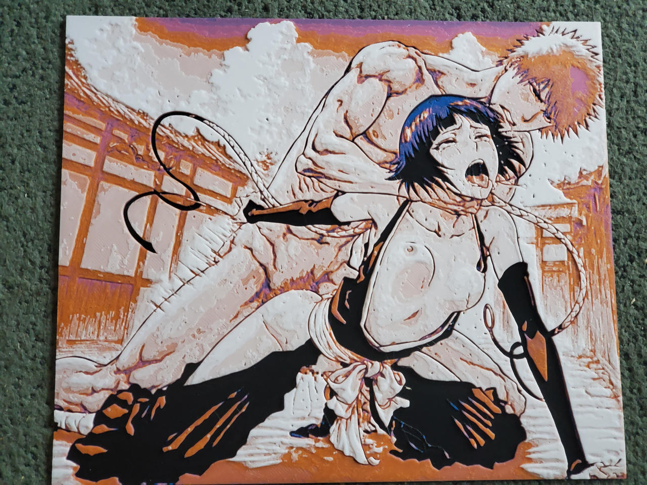 1boy1girl, 3d print, ai generated, black hair, bleach, ichigo kurosaki, jeedwi, kurosaki ichigo, noxxi (artist), orange hair, soifon, sui-feng