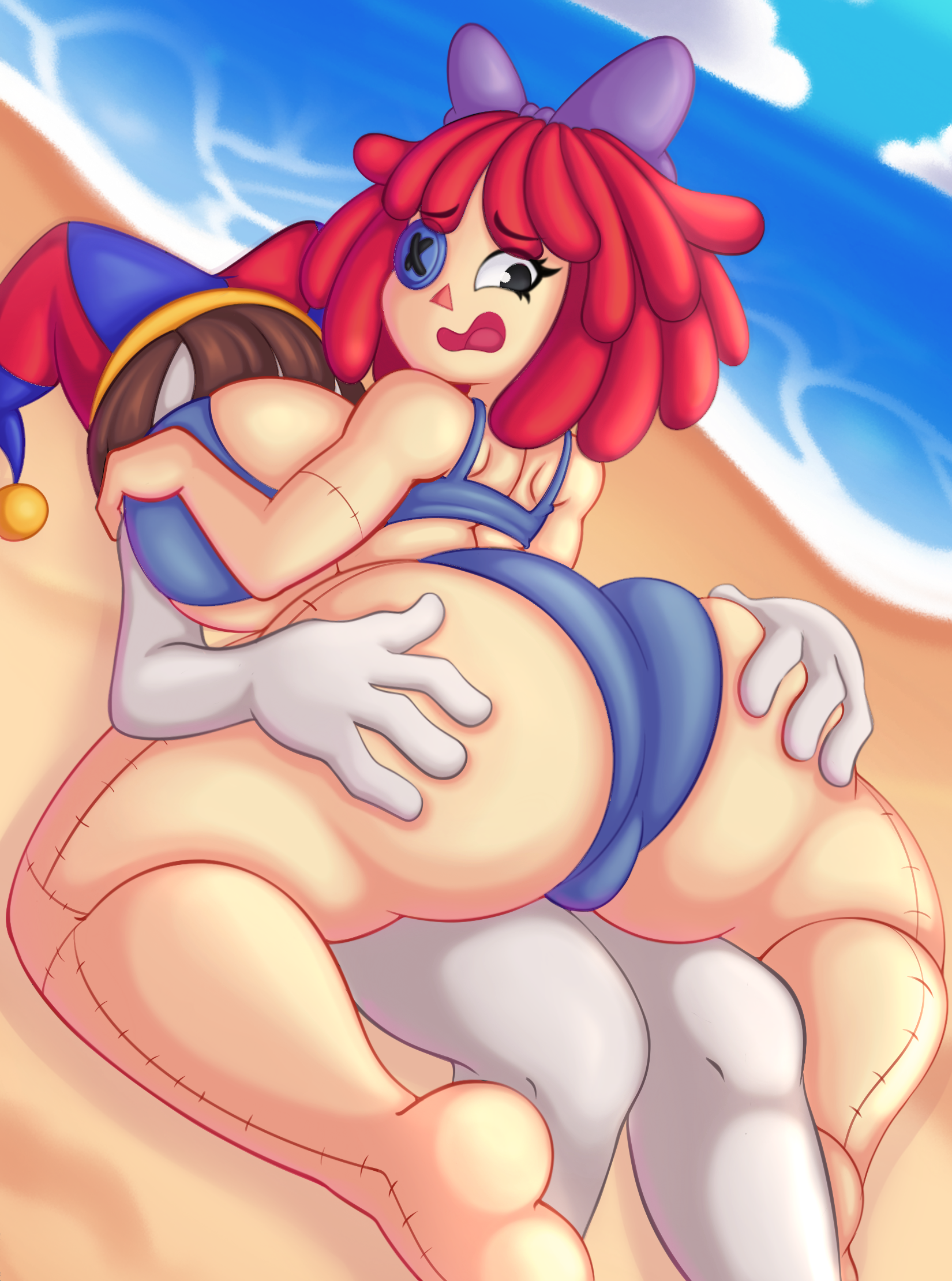 2girls, ass, ass focus, big breasts, bikini, davidga12rg, doll, doll girl, duo, glitch productions, gooseworx, pomni (the amazing digital circus), ragatha (the amazing digital circus), the amazing digital circus, thick thighs, thighs, yuri