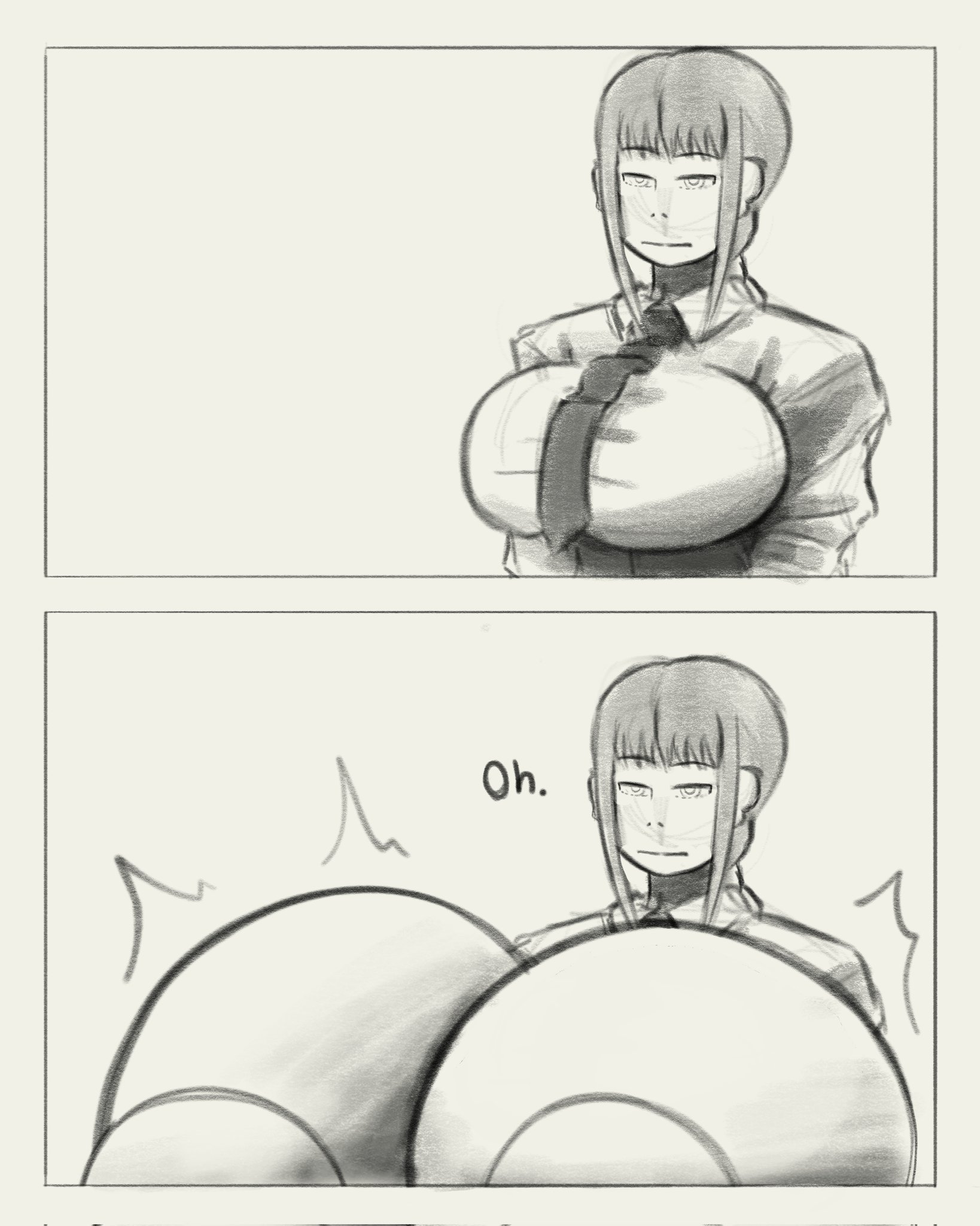 1girls, big breasts, braid, breast expansion, breast growth, breast inflation, busty, chainsaw man, clothed, clothed female, clothing, female, female focus, female only, huge breasts, inflated breasts, large breasts, makima (chainsaw man), massive breasts, ponytail, solo, solo female, solo focus, suit and tie, superbone, thick