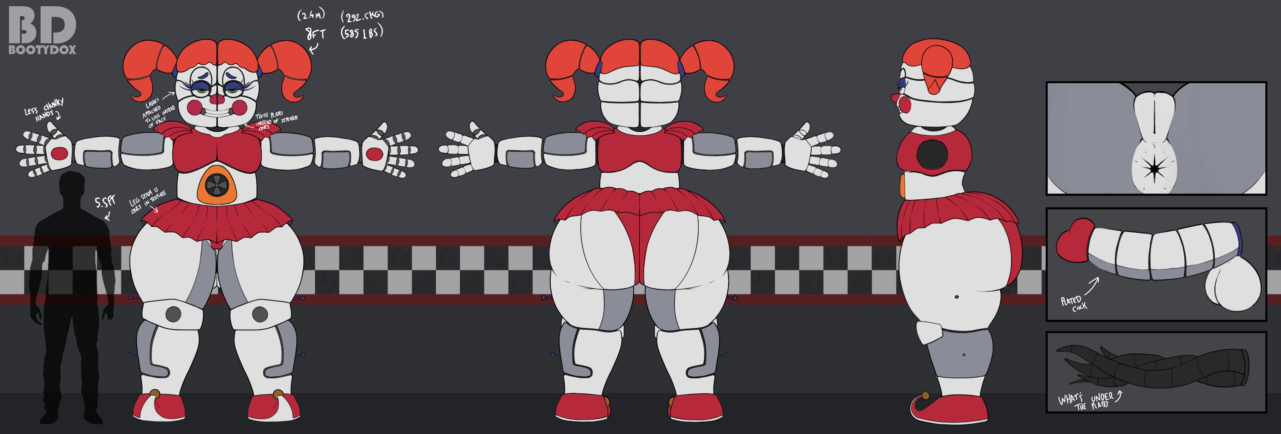 2025, animatronic, animatronic female, anus, bootydox, chunky, circus baby (fnaf), circus baby (original), color, digital media (artwork), female, five nights at freddy's, five nights at freddy's: sister location, fnaf, futanari, green eyes, penis, penis focus, pigtails, pussy, pussy focus, reference sheet, scottgames, size difference, tagme, white body