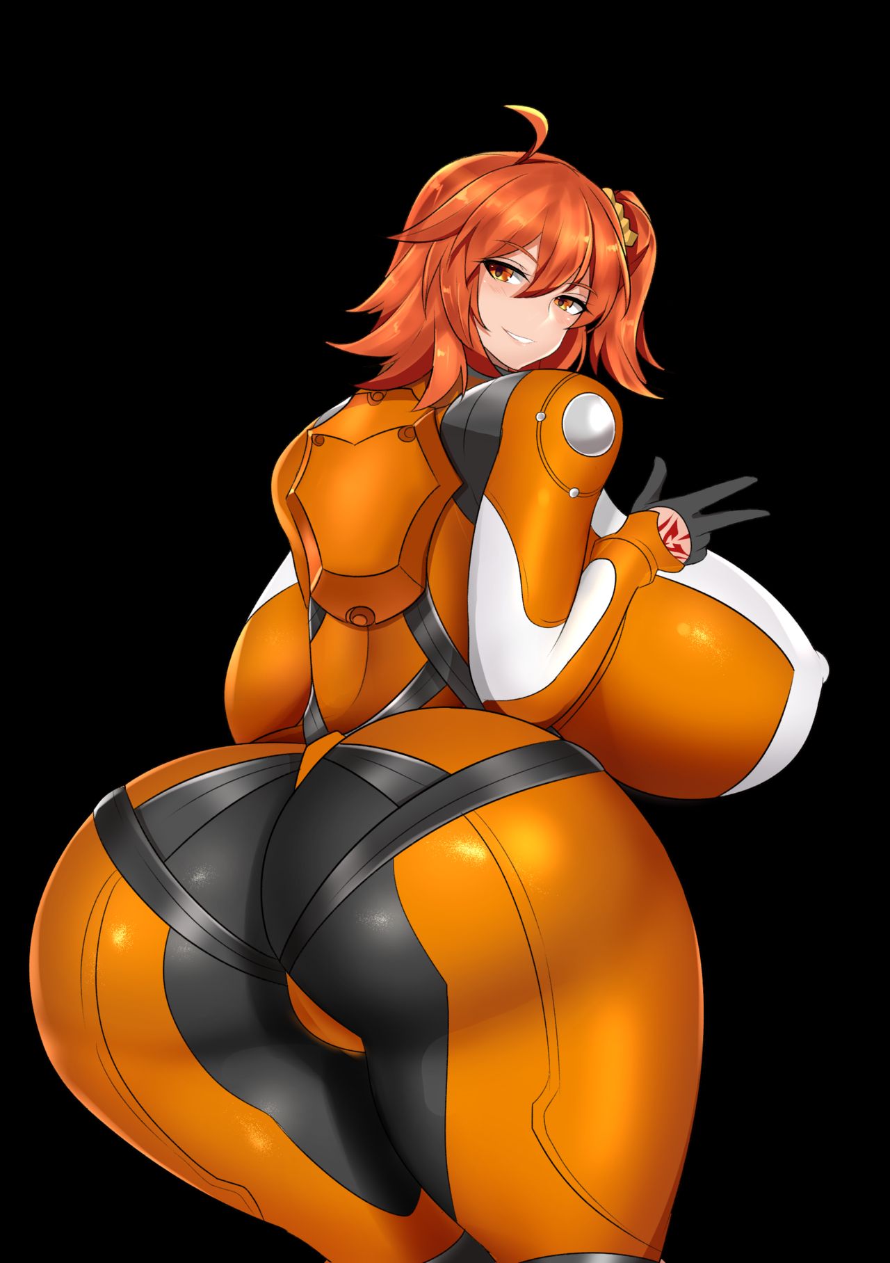 ahoge alto-kun ass big_breasts big_butt breasts chaldea_combat_uniform command_spell fate/grand_order fate_(series) fujimaru_ritsuka_(female) gigantic_breasts gudako huge_breasts hyper_breasts large_breasts orange_eyes orange_hair scrunchie smile