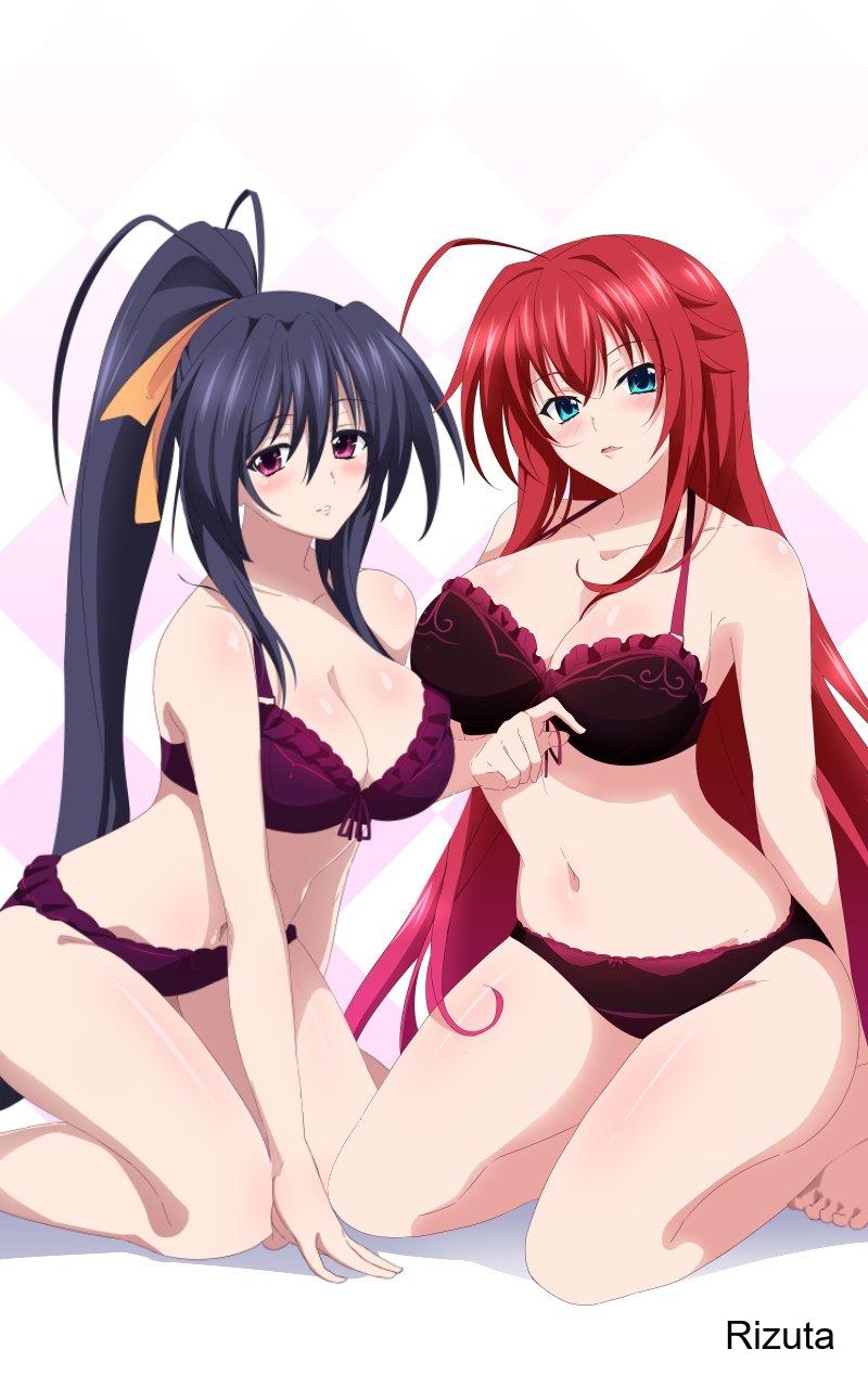 2d, 2d (artwork), 2d artwork, 2girls, absurdly long hair, ahoge, akeno himejima, arm behind back, arm support, aroused, aroused expression, aroused face, aroused female, aroused look, bare armpits, bare belly, bare calves, bare chest, bare hands, bare hips, bare knees, bare legs, bare midriff, bare navel, bare shoulders, bare soles, bare thighs, barefoot, belly, belly button, big breasts, black hair, black-haired female, blue eyes, blue-eyed female, blush, blush face, blushing at viewer, blushing female, bra, breasts, busty, busty female, busty girl, busty teen, calves, cleavage, collarbone, curvaceous, curvaceous body, curvaceous female, curvaceous figure, curvaceous hips, curvaceous teen, curvaceous thighs, curvy, curvy body, curvy female, curvy figure, curvy hips, curvy teen, curvy thighs, digital, digital art, digital drawing, digital drawing (artwork), digital media, digital media (artwork), exposed armpits, exposed arms, exposed belly, exposed chest, exposed hips, exposed legs, exposed midriff, exposed navel, exposed shoulders, exposed skin, exposed thighs, exposed toes, feet, female, female focus, female only, fingers, frilled bra, frilled panties, frilled underwear, full body, groin, hair between eyes, hair ribbon, hair tie, half naked, half nude, half-closed eyes, hand behind back, high resolution, high school dxd, high school student, highres, horny, horny expression, horny eyes, horny female, hourglass figure, knees, large boobs, large breasts, lean figure, legs, legs folded, long hair, looking at viewer, lustful expression, lustful eyes, lustful gaze, midriff, multiple females, multiple girls, naked, naked female, naked woman, narrow waist, navel, nude, nude female, nudity, open mouth, panties, parted lips, plump breasts, ponytail, purple eyes, purple-eyed female, red bra, red hair, red panties, red underwear, red-haired female, rias gremory, ribbon, ribbon bra, rizuta, school girl, school girls, seiza, semi nude, shiny breasts, shiny hair, shiny legs, shiny shoulders, shiny skin, shiny thighs, shoulders, simple background, sitting, sitting on floor, sitting on ground, sitting on knees, slender body, slender waist, slim waist, teen girl, teenage girl, teenage girls, teenage tits, teenager, thick thighs, thighs, toes, tongue, underwear, underwear only, very long hair, very long hair female, white background, wide hips, yellow hair ribbon, yellow hair tie, yellow ribbon, young female, young woman, yuri