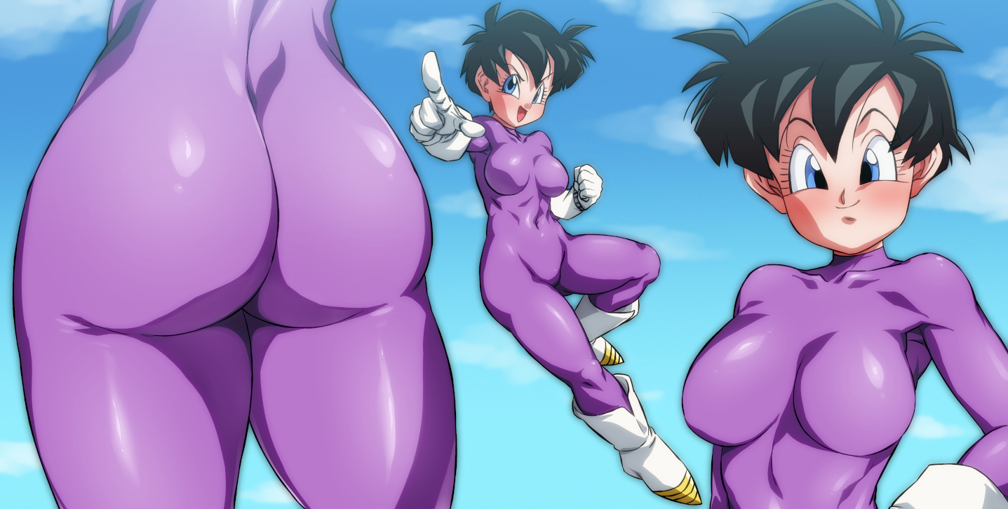1girls, ass, big ass, big breasts, big butt, black hair, blue eyes, bodysuit, breasts, bubble ass, bubble butt, censor bar, censored, dragon ball, dragon ball z, female, gloves, huge ass, huge breasts, rom, short hair, shounen jump, skin tight, skindentation, thick thighs, thighs, tight clothing, videl, wide hips