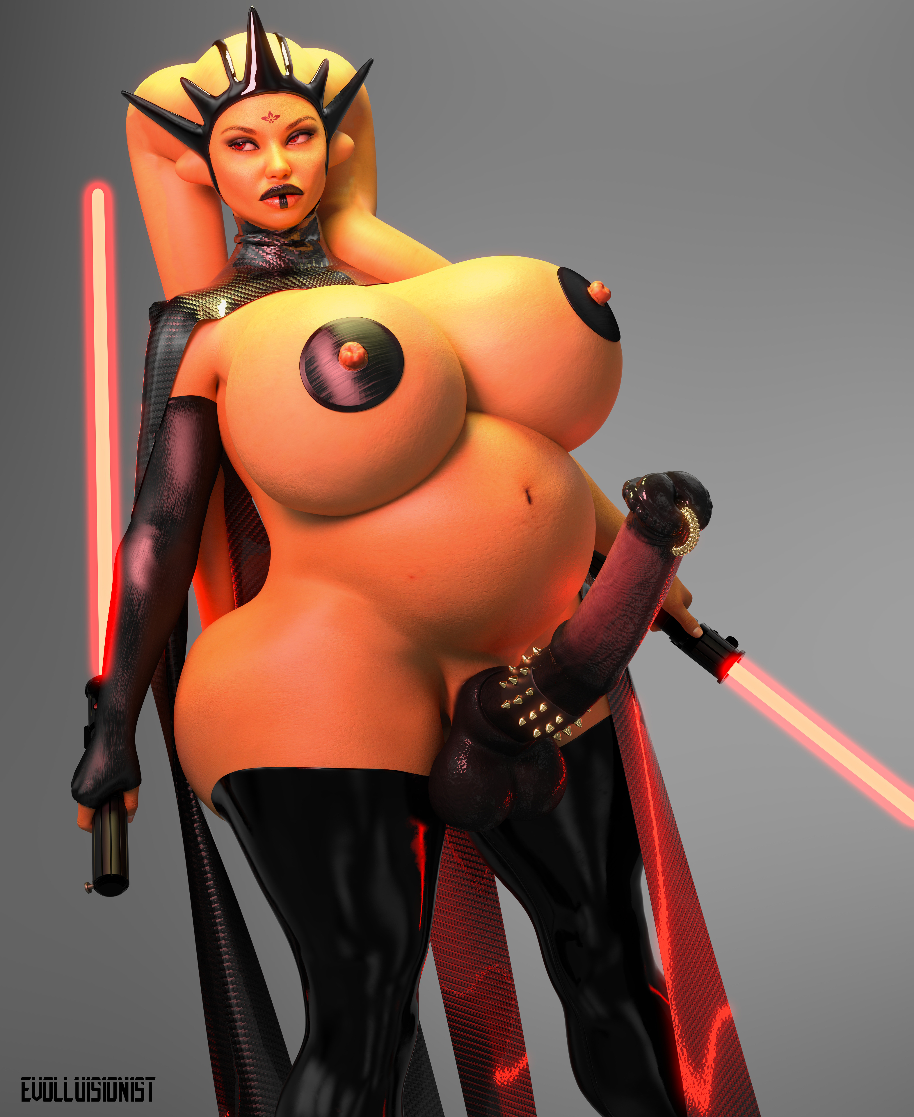 1futa, 2020, 3d, alien, alien girl, ass, bimbo, breasts, evolluisionist, futa only, futanari, horsecock, huge ass, huge breasts, huge cock, lightsaber, nipples, orange skin, original character, pasties, penis piercing, pregnant, pregnant futa, red lightsaber, sith, solo, star wars, thick lips, thick thighs, twi'lek, wide hips