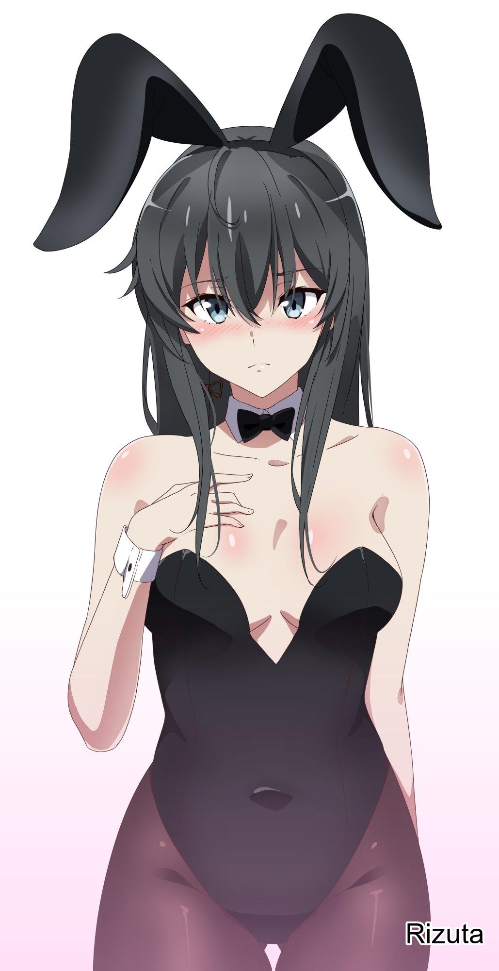 1girls, 2d, 2d (artwork), 2d artwork, arm behind back, ass visible through thighs, belly, belly button, black bowtie, black bunny ears, black bunnysuit, black hair, black hairband, black leotard, black topwear, black-haired female, blank expression, blank eyes, blank stare, blue eyes, blue-eyed female, blush, blush face, blushing at viewer, blushing female, bowtie, breasts, brown legwear, brown pantyhose, bunny ears, bunnygirl, bunnygirl outfit, bunnysuit, collar, collarbone, curvaceous, curvaceous body, curvaceous female, curvaceous figure, curvaceous hips, curvaceous teen, curvy, curvy body, curvy female, curvy figure, curvy hips, curvy teen, digital, digital art, digital drawing, digital drawing (artwork), digital media, digital media (artwork), embarrassed, embarrassed expression, embarrassed female, emotionless, female, female focus, female only, fingernails, fingers, flustered, groin, hair between eyes, hand behind back, hand on chest, hand on own chest, high resolution, high school student, highres, hourglass figure, inguinal crease, inguinal ligament, lean figure, legwear, leotard, long hair, looking at viewer, midriff, my teen romantic comedy snafu, narrow waist, navel, neutral expression, pantyhose, petite, petite body, petite breasts, petite female, petite girl, rizuta, school girl, shoulders, simple background, slender body, slender waist, slim waist, small breasts, solo, standing, teen girl, teenage girl, teenager, thick thighs, thigh gap, thighs, topwear, upper body, white background, white collar, white wrist cuffs, wide hips, wrist cuffs, young female, young woman, yukinoshita yukino