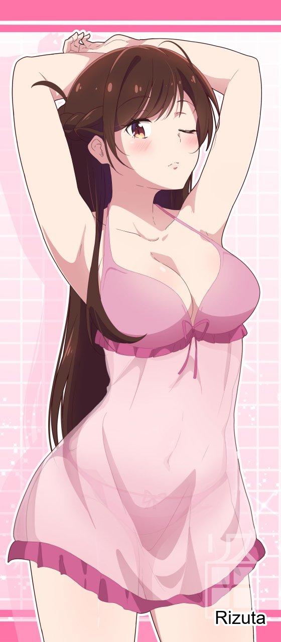 1girls, arm above head, arm up, armpit, armpit crease, armpit peek, armpits, arms above head, arms up, babydoll, bare armpits, bare arms, bare hands, bare legs, bare shoulders, bare skin, bare thighs, big breasts, blush, blush face, blushing at viewer, blushing female, blushing lines, bra, brown eyebrows, brown eyes, brown hair, brown-eyed female, brown-haired female, busty, busty female, busty girl, busty teen, camisole, curvaceous, curvaceous body, curvaceous female, curvaceous figure, curvaceous hips, curvaceous teen, curvy, curvy body, curvy female, curvy figure, curvy hips, curvy teen, exposed armpits, exposed arms, exposed legs, exposed shoulders, exposed skin, exposed thighs, eye closed, female, female only, hairless armpits, hand above head, hand up, hands above head, hands up, head tilt, high school student, kanojo okarishimasu, large boobs, large breasts, mizuhara chizuru, one eye closed, one eye open, one-eye closed, panties, pink babydoll, pink bra, pink camisole, pink panties, pink underwear, plump breasts, posing, posing for the viewer, ribbon bra, ribbon panties, rizuta, school girl, shaved armpits, teen girl, teenage girl, teenage tits, teenager, tilted head, underwear, underwear only, young female, young woman