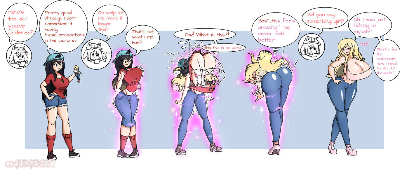 2girls, ass, ass expansion, bimbo, bimbofication, breast expansion, breast growth, breast growth (enlargement), breasts, cleavage, duplicate, female, female only, growth, huge ass, huge breasts, luxy (thegxjudgement), original, original character, thegxjudgement, thick thighs, underboob, wide hips