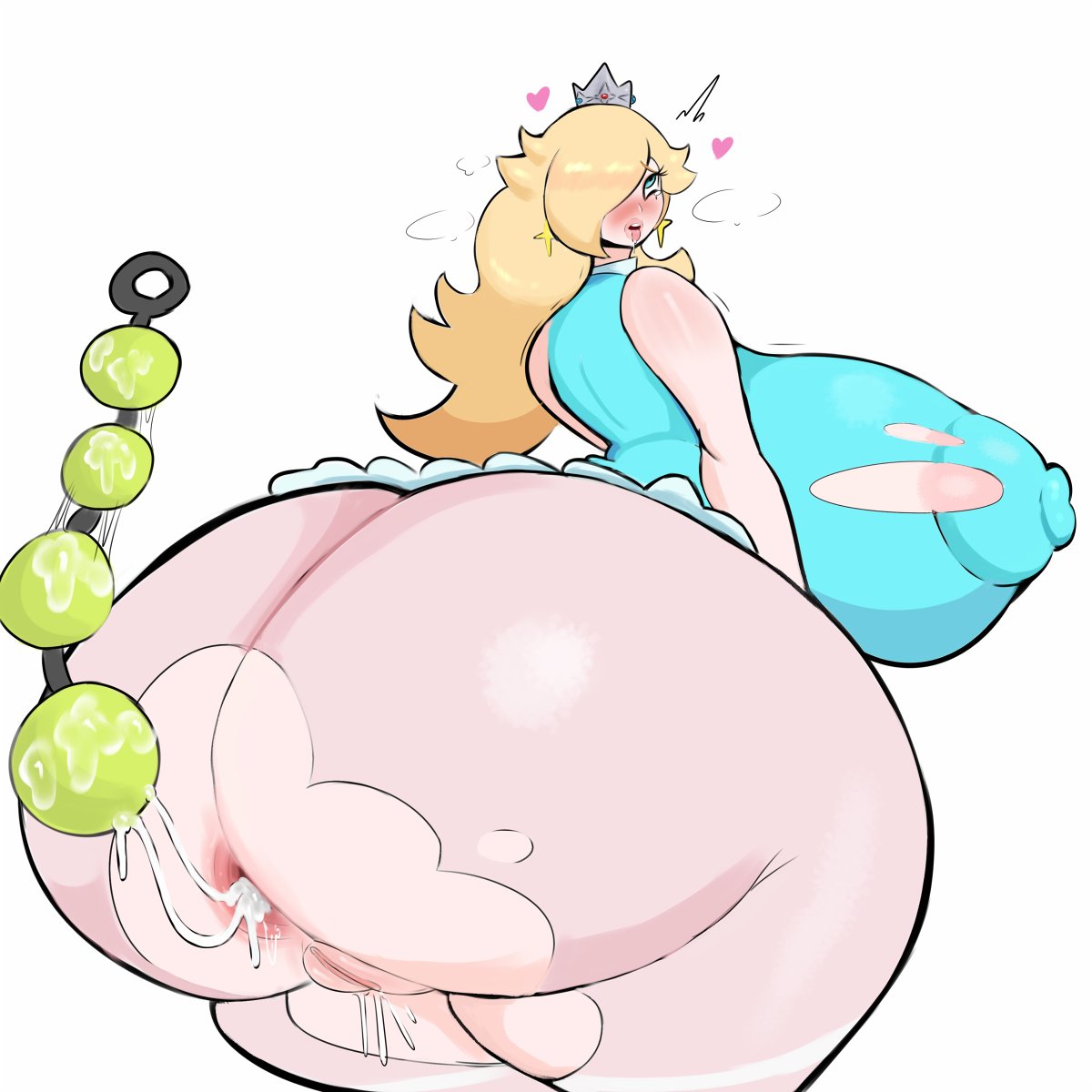 1girls, alternate breast size, anal beads, anal beads pull, anus, artist name, ass, big ass, big breasts, blonde hair, blue eyes, blush, breasts, crown, earrings, eyelashes, eyes rolling back, female, female only, gigantic ass, hair over one eye, heart, huge breasts, human, human only, hyper, long hair, looking pleasured, mario (series), mario tennis, nintendo, nipple bulge, pantyhose, princess rosalina, pussy, pussy juice, rear view, ripped clothing, sath15, solo, solo female, standing, tennis ball, thick thighs, torn clothes, voluptuous, wide hips