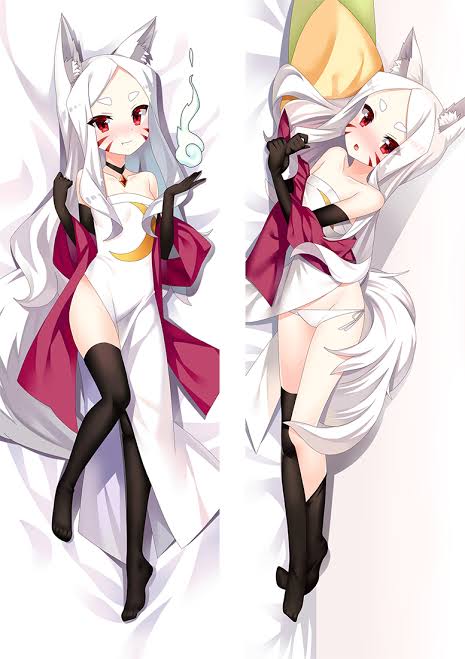 body pillow, elbow gloves, female, fox girl, kitsune, sewayaki kitsune no senko-san, shiro (sewayaki kitsune no senko-san), thighhighs, white hair