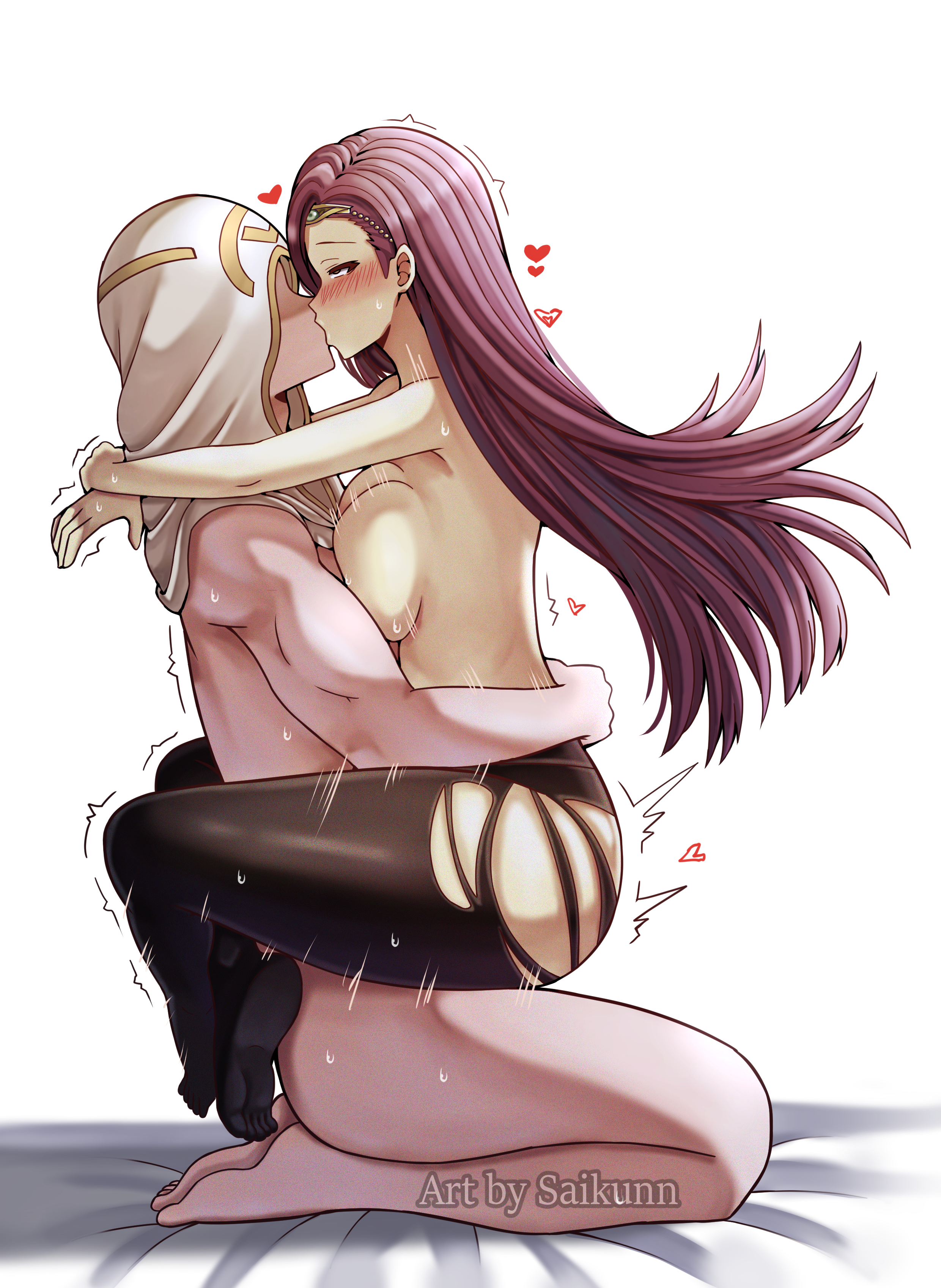 1boy, 1girls, absurdres, ahe gao, ass, big breasts, blush, breasts, brown eyes, circlet, clothed sex, couple, cum, cum in pussy, cum inside, faceless, faceless male, female, fire emblem, fire emblem echoes: shadows of valentia, fire emblem heroes, heart, hetero, highres, hug, kiran (fire emblem), kiran (fire emblem) (male), kiss, kissing, large ass, large breasts, long hair, male, motion lines, nintendo, pantyhose, purple eyes, purple hair, pussy, saikunartworks, sex, sonya (fire emblem), straddling, sweat, topless, torn clothes, upright straddle, vaginal, vaginal penetration