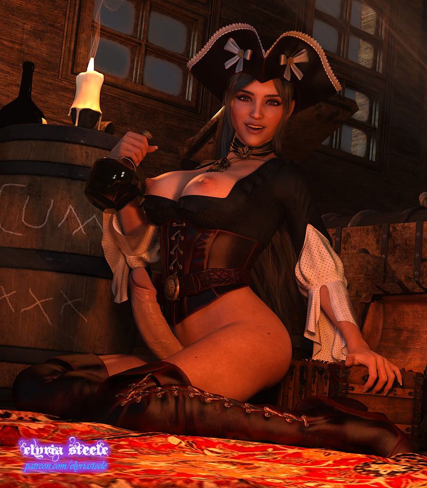 1futa 3d alcohol areolae breasts corset elyria_steele erect_nipples erection futa_only futanari light-skinned_futanari nipples penis pirate pirate_futa rum solo