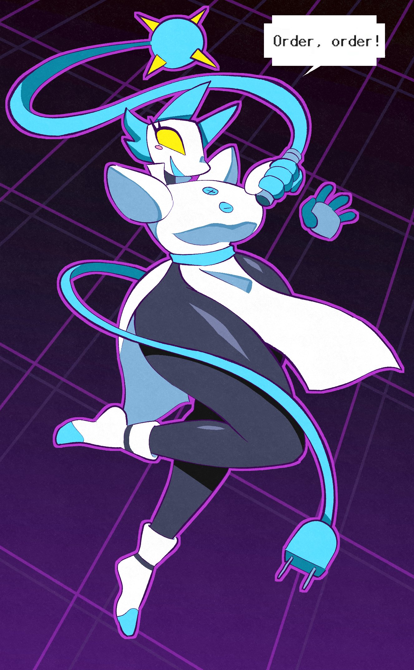 1girls, 2021, 4 fingers, angstrom, ass, big breasts, breasts, clothed, clothing, deltarune, english text, eyelashes, fat ass, felid, feline, female, fingers, floating hands, furry, hi res, machine, mammal, open mouth, robot, robot girl, solo, solo female, tail, tasque manager (deltarune), text, thick thighs, undertale (series), video games, wide hips