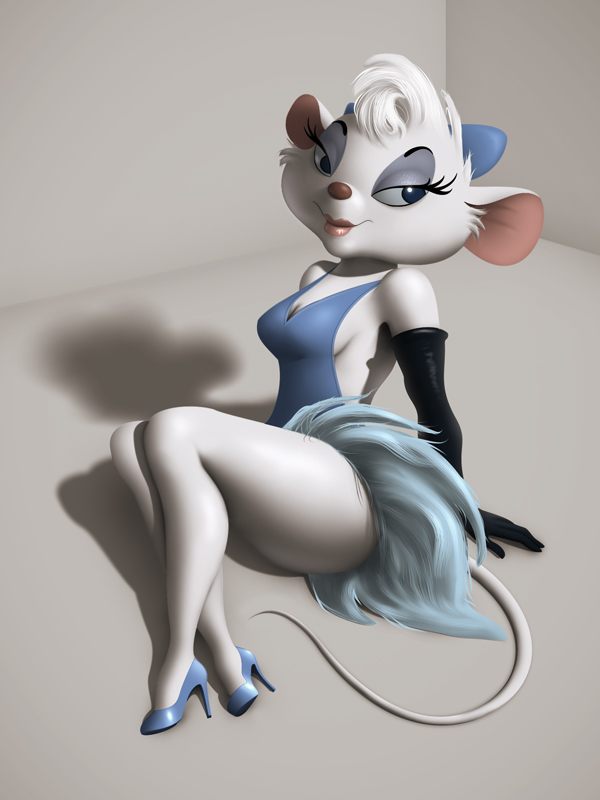 3:4 anthro armwear biped blue_eyes clothing disney elbow_gloves eyelashes eyeshadow female footwear gloves handwear high_heels lipstick looking_at_viewer makeup mammal miss_kitty_mouse miss_kitty_mouse_(artist) mouse murid murine rodent shoes showgirl solo the_great_mouse_detective wide_hips