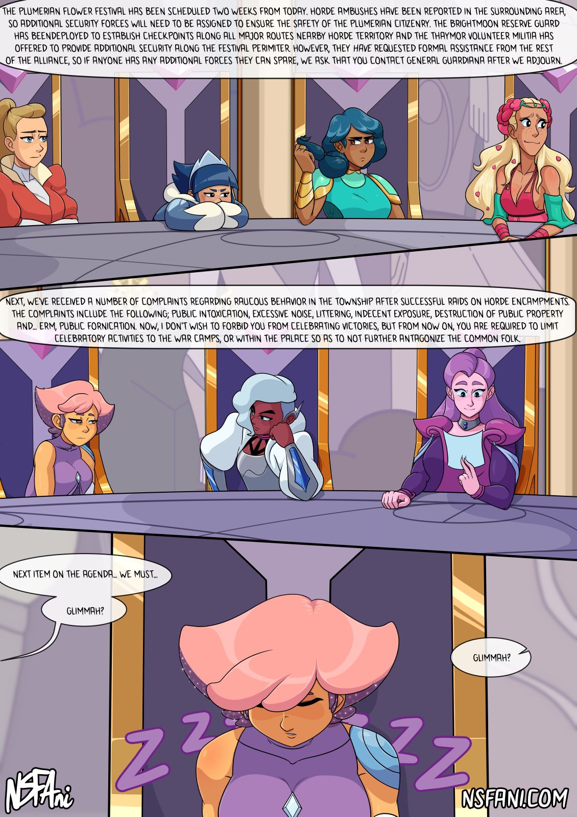 adora bright_moon clothed clothing comic comic_page female female_only frosta fully_clothed glimmer_(she-ra) mermista netossa nsfani perfuma queen_angella she-ra_and_the_princesses_of_power smooth_skin spinnerella table