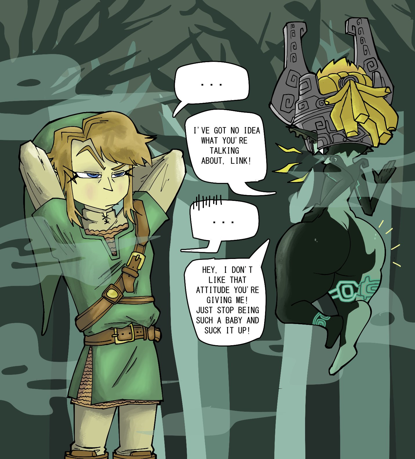 1girls, ass, big ass, bubble ass, bubble butt, comic, curvaceous, curvy figure, dialogue, dotodonoto, female, imp, imp midna, link, link (twilight princess), midna, nintendo, round ass, shorter female, shortstack, smaller female, text, the legend of zelda, thick ass, thick thighs, thin waist, twilight princess, two-tone body, two-tone skin, voluptuous