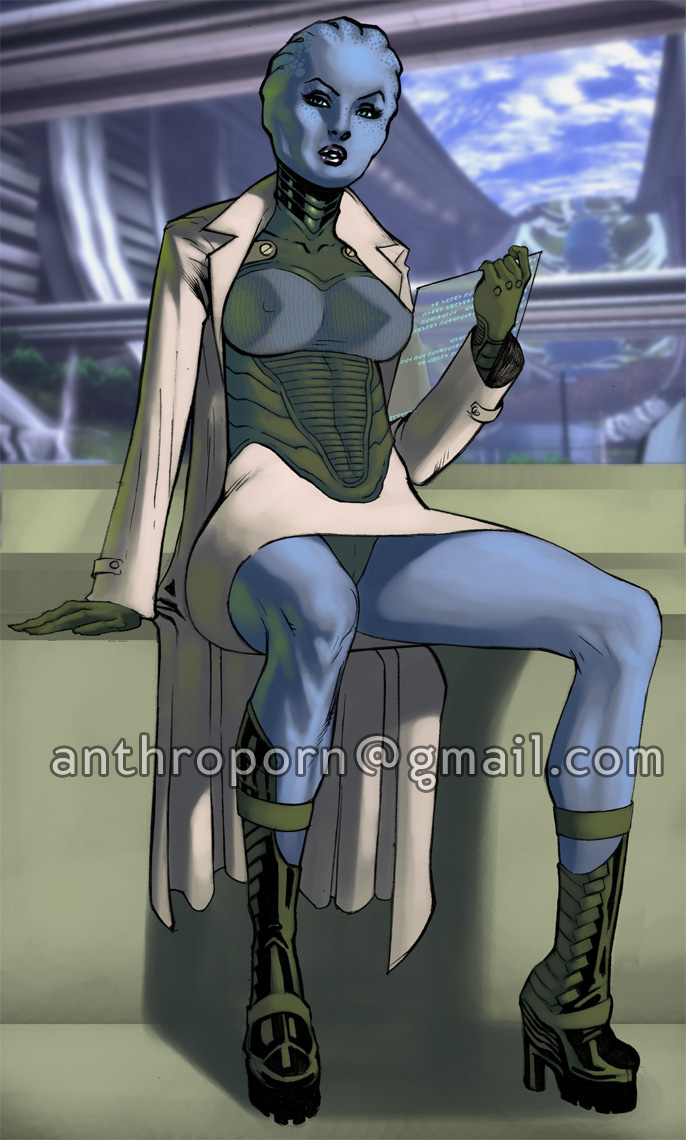 alien alien_girl asari blue_skin boots email email_address female female_only freckles high_heel_boots lab_coat labcoat mass_effect scott_jones shade shade_jones skirt solo solo_female tasari_thessia watermark