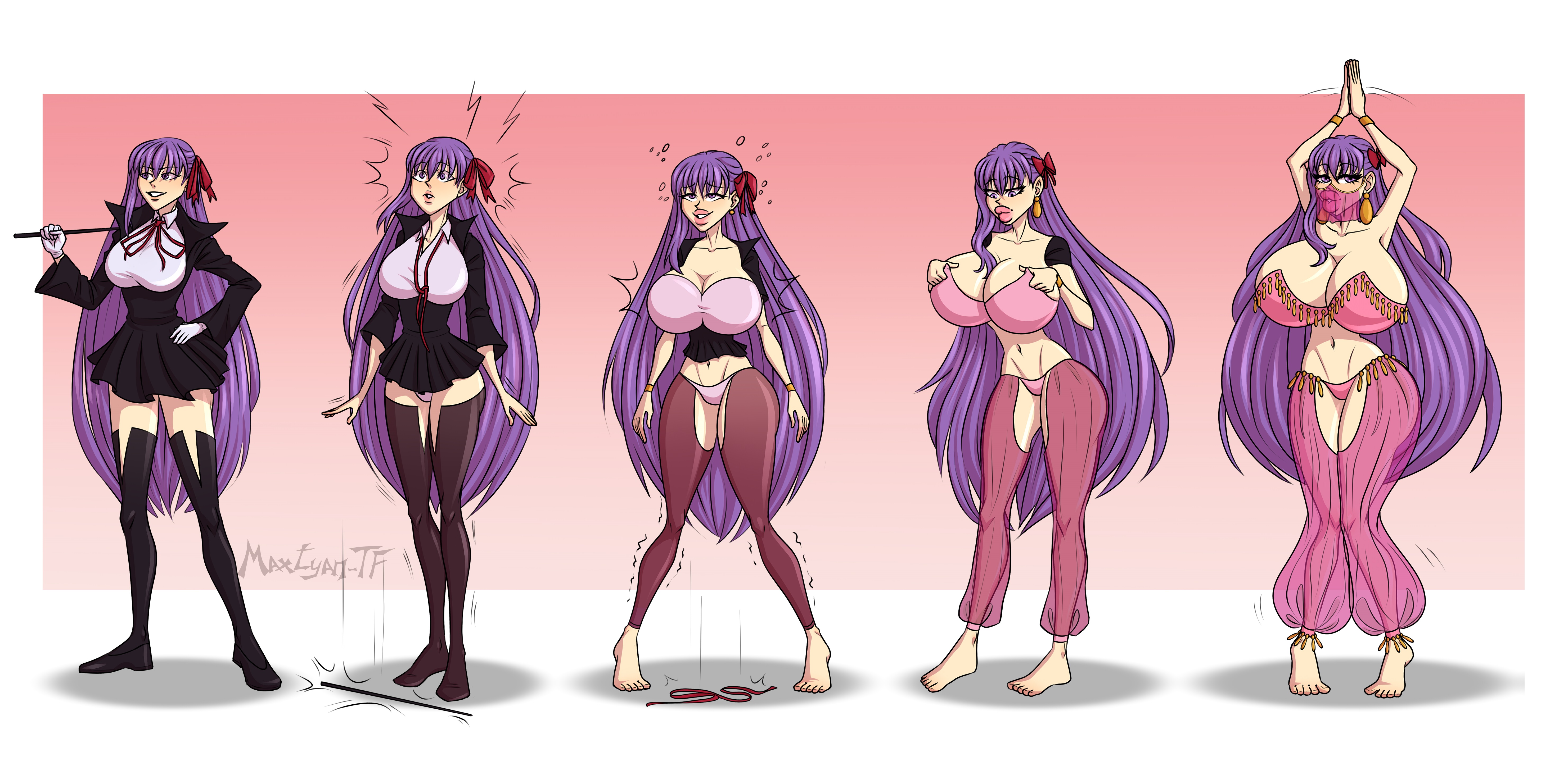 ass, ass expansion, bb (fate), bimbo, bimbofication, brainwashing, breast expansion, breast growth, breast growth (enlargement), breasts, dancer, fate (series), female, female only, harem outfit, huge ass, huge breasts, identity death, maxtyan-tf, sequence, solo, solo female, thick lips, thick thighs, transformation, transformation sequence, wide hips
