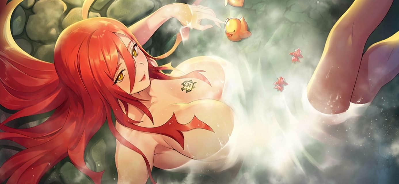 1girls action_taimanin astaroth_(taimanin_asagi) big_breasts demon_girl female game_cg long_hair mature_female potion_(moudamepo) red_hair smile taimanin_(series) yellow_eyes