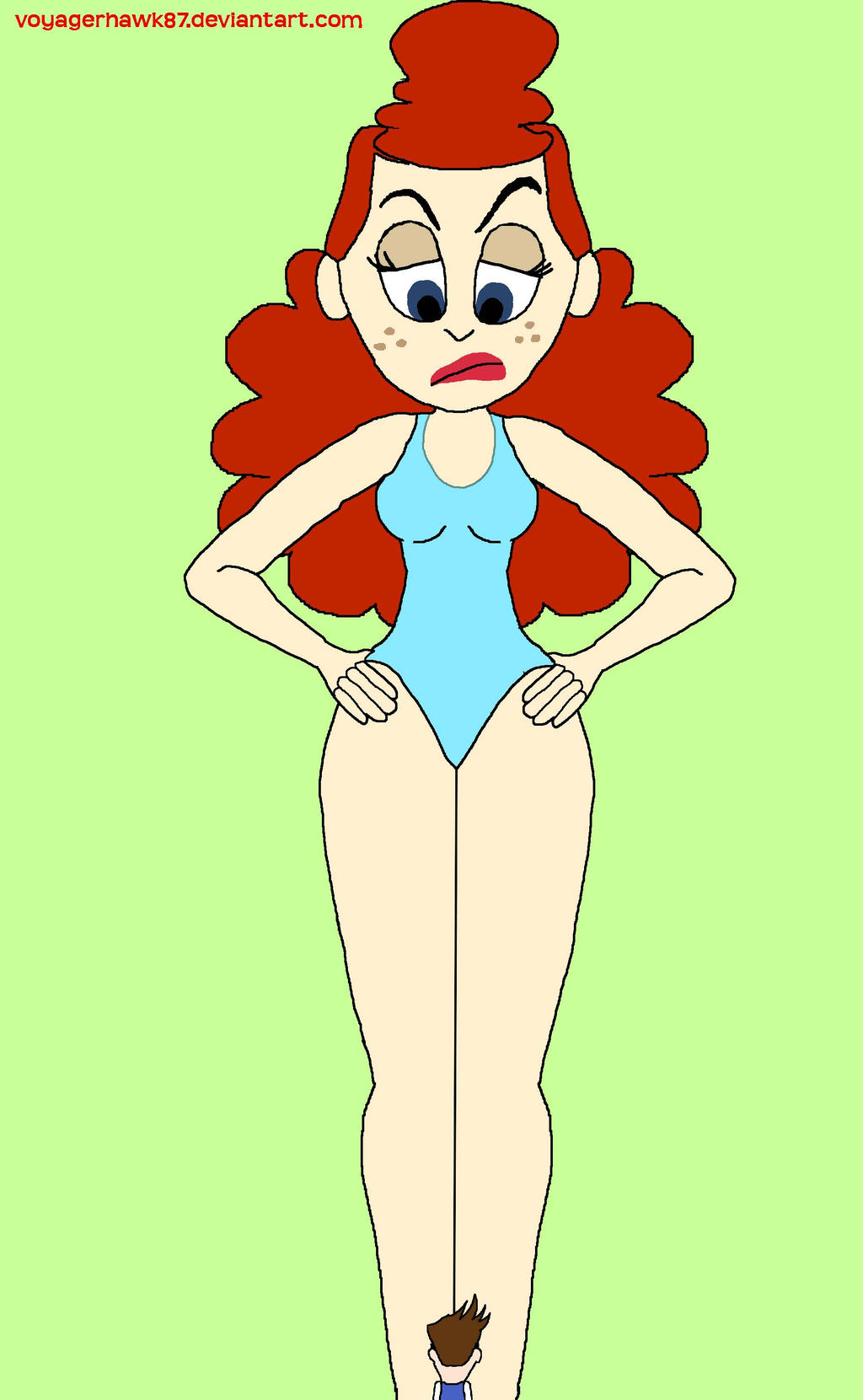 1boy 1boy1girl 1girls angry cartoon_network female fetish giantess glare glaring hands_on_hips hands_on_thighs herfeffine_heferfefer looking_down male nigel_planter one-piece_swimsuit pov swimsuit the_grim_adventures_of_billy_and_mandy voyagerhawk87