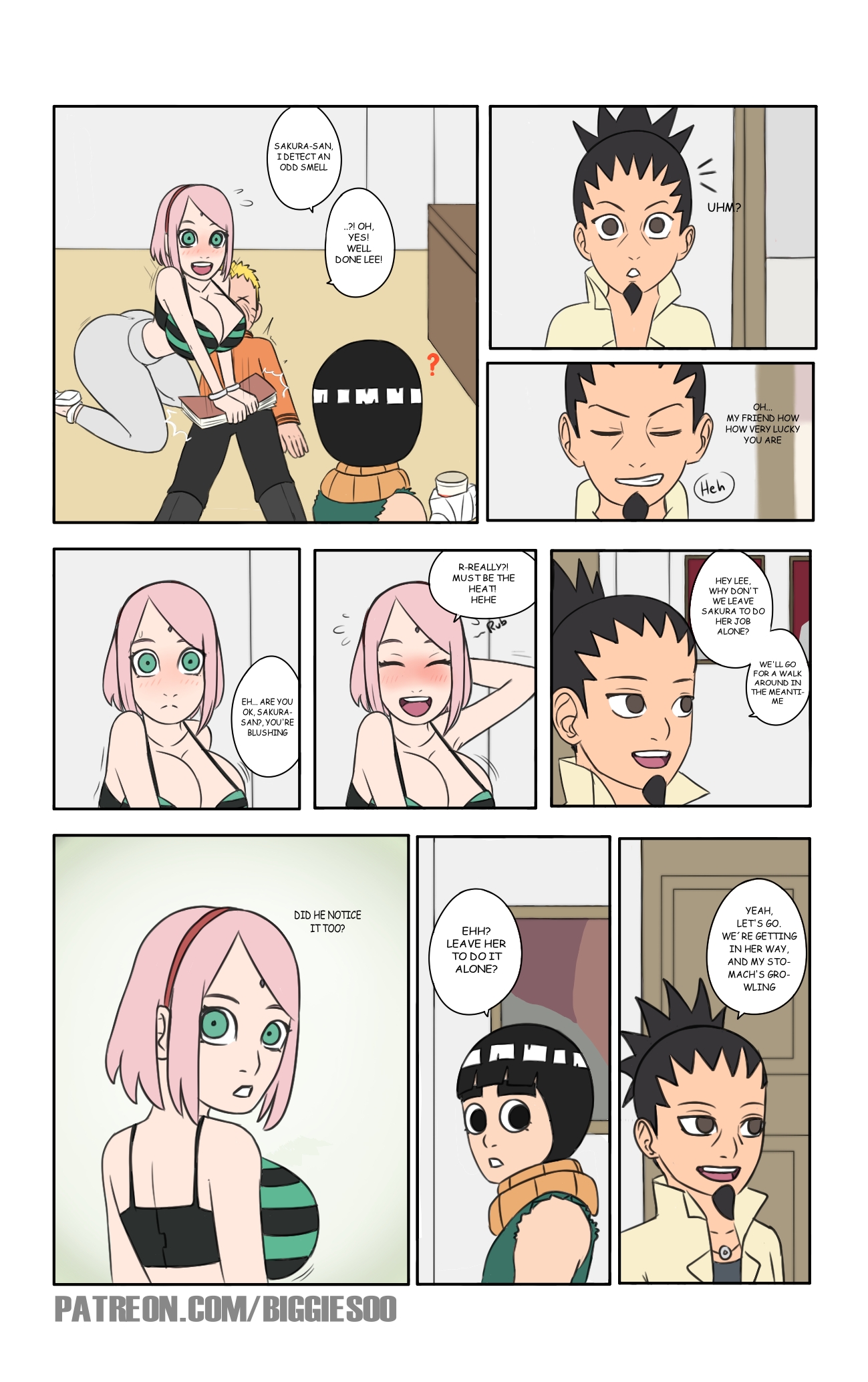 ass, big ass, big breasts, big butt, biggies00, blush, boner, boruto: naruto next generations, bra, breasts, bubble ass, bubble butt, cheating, cheating husband, cheating wife, comic, dialogue, female, green eyes, haruno sakura, huge breasts, nara shikamaru, naruto, naruto (series), netorare, nose blush, ntr, pants, pink hair, rock lee, sakura haruno, smile, smiling, smirk, smirking, story, text, uchiha sakura, uzumaki naruto
