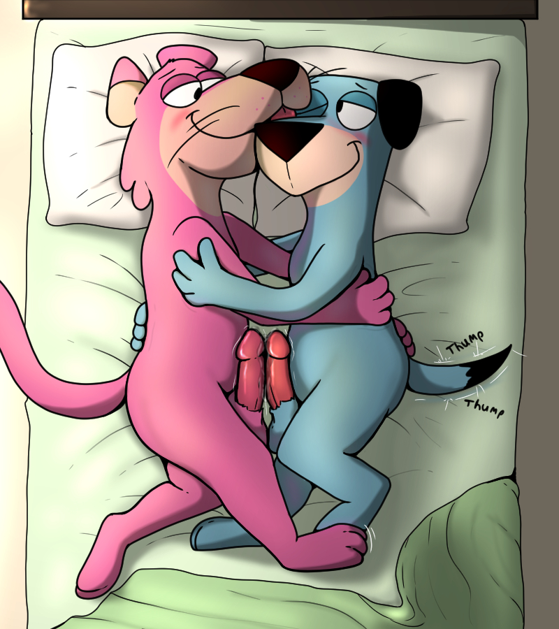 anthro balls bed blush canid canine canis cougar domestic_dog duo face_lick felid feline frottage furniture gay genitals hanna-barbera huckleberry_hound hug jellystone_(hbo_max) licking male male/male male_only mammal penis romantic romantic_couple sex snagglepuss testicles the_huckleberry_hound_show tongue tongue_out trashbadger