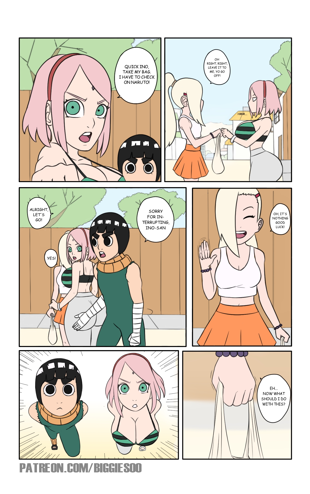 1boy, 2girls, biggies00, boruto: naruto next generations, comic, dialogue, english text, female, haruno sakura, human, ino yamanaka, male, multiple females, multiple girls, naruto, naruto (series), rock lee, sakura haruno, story, text, uchiha sakura, yamanaka ino