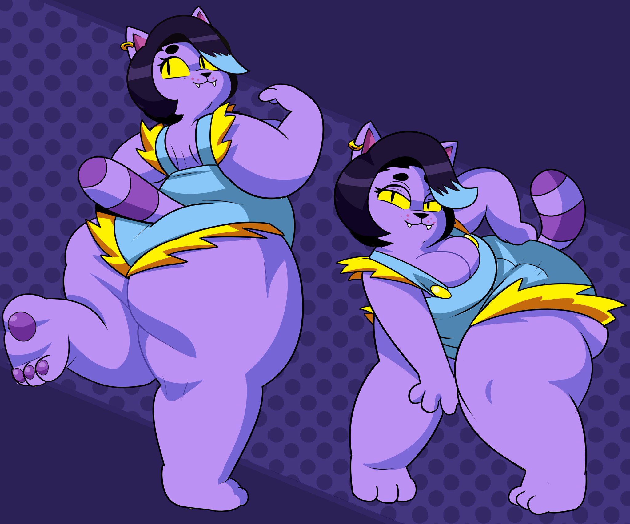 ass, breasts, bubble ass, bubble butt, cat ears, cat tail, catgirl, catty (undertale), chubby, earring, feline, female, fur, hand on hip, huge ass, monster, overalls, pawpads, paws, superspoe, thick thighs, undertale, video games, wide hips