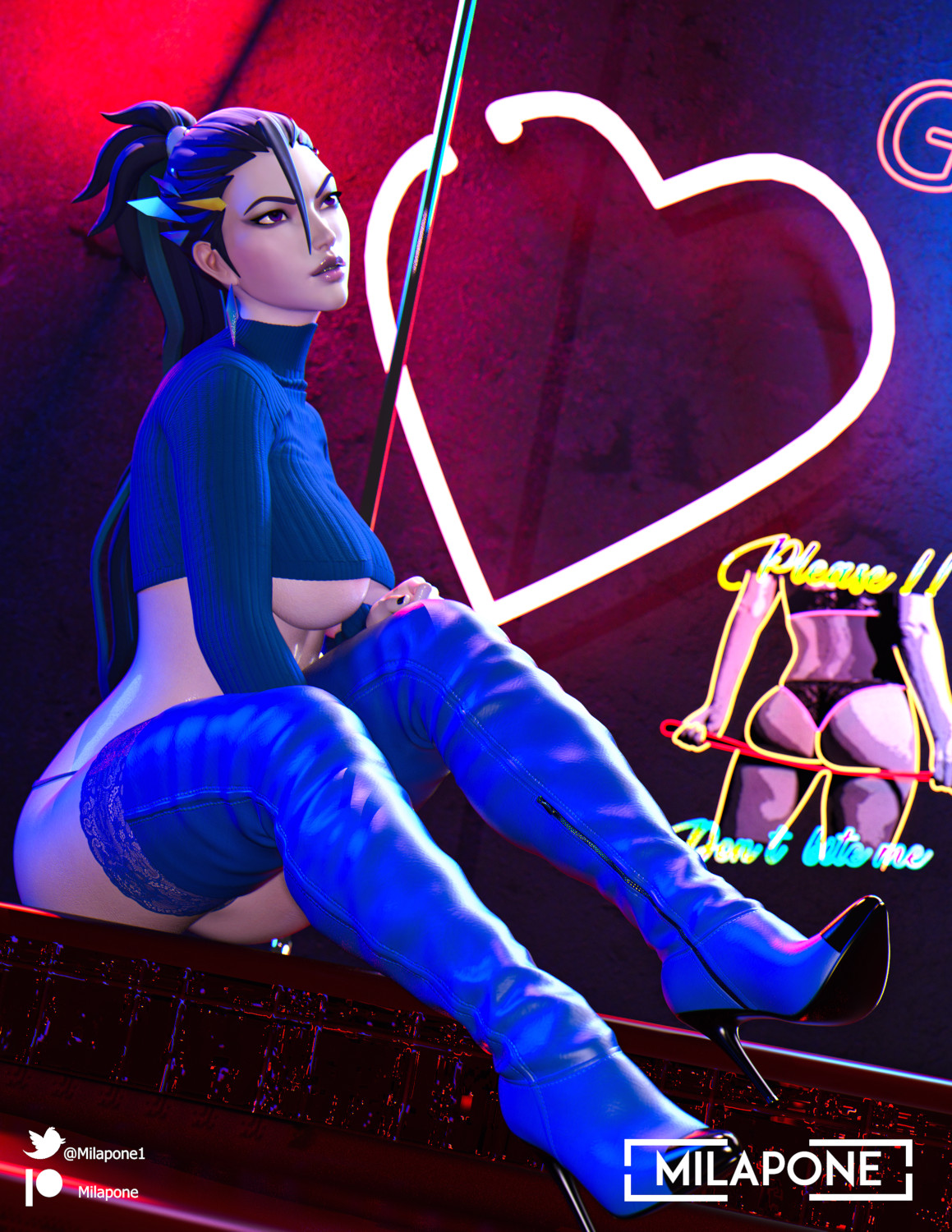 3d, ass, clothed sex, daz studio, daz3d, female, heel boots, heels, high heel boots, high heels, k/da all out kai'sa, k/da all out series, kai'sa, league of legends, leather boots, milapone, platform heels, posed, tagme