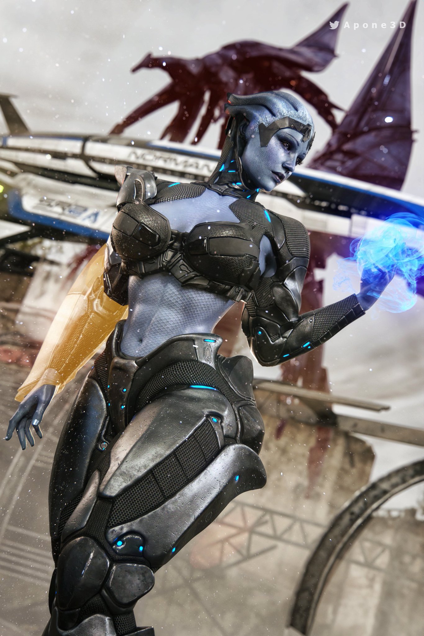 3d, abs, apone3d, asari, athletic, athletic female, big breasts, blue skin, breasts, busty, female, liara t'soni, mass effect, solo, thick thighs, wide hips
