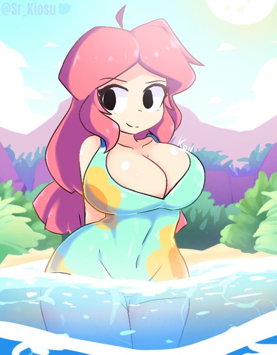 (mirius) 1girls ass beach big_ass big_breasts brawl_stars breasts female female_only jessie_(brawl_stars) koishiko_(artist) koisu_(artist) red_hair summer_jessie_(brawl_stars) swimsuit tagme