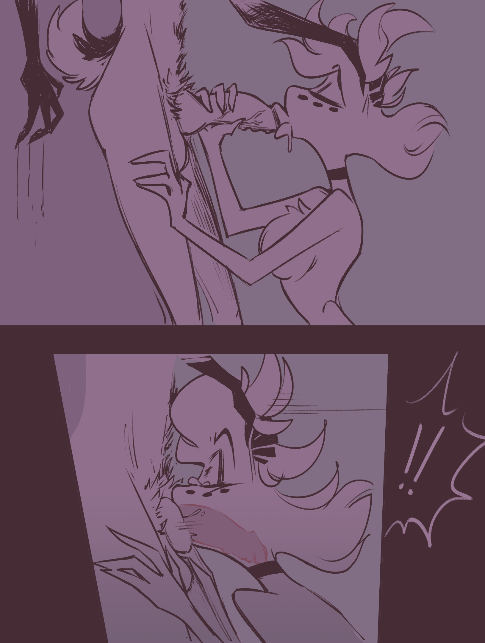 2boys, alastor (hazbin hotel), angel dust (hazbin hotel), arachnid, blowjob, chest tuft, choker, cock, crying, deepthroat, deer, demon, erect penis, erection, fellatio, femboy, forced oral, gay, grabbing, hand on head, hand on penis, hazbin hotel, knot, male, male only, male/male, monochrome, naked, nude, oral, oral sex, penis, psychicpains, spider, surprised, tears, veiny penis, wide eyed, x-ray, yaoi