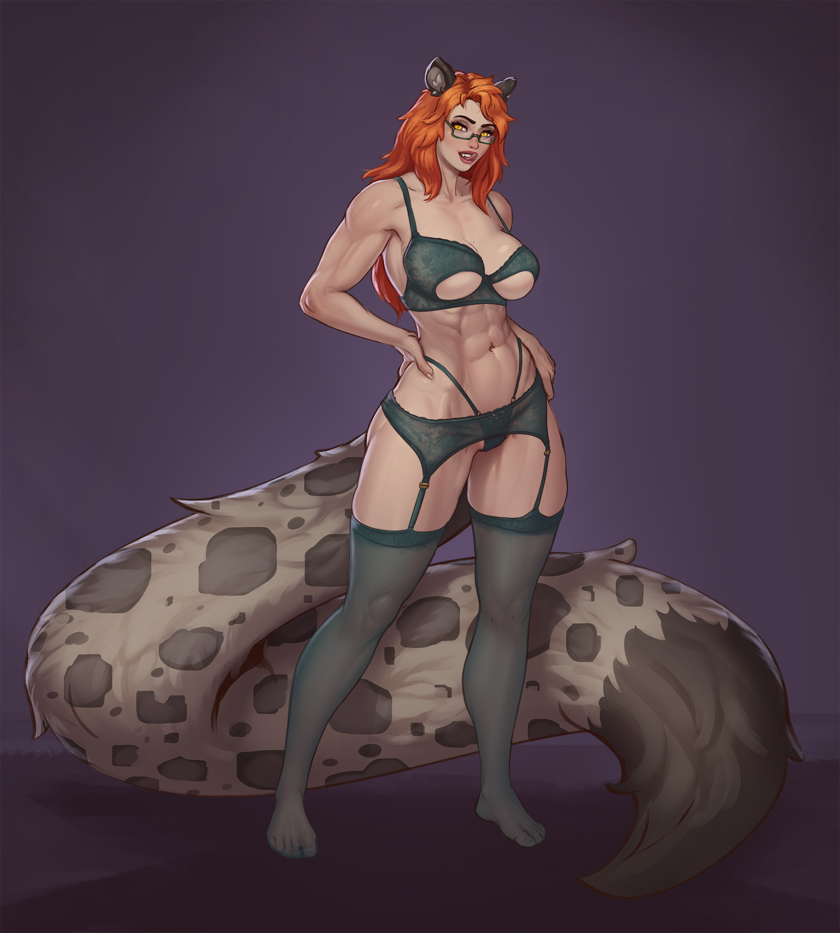 1girls, abs, big breasts, bra, breasts, cat girl, catgirl, cleavage, female, female only, large breasts, lingerie, muscles, muscular, muscular female, nanodeath, panties, solo