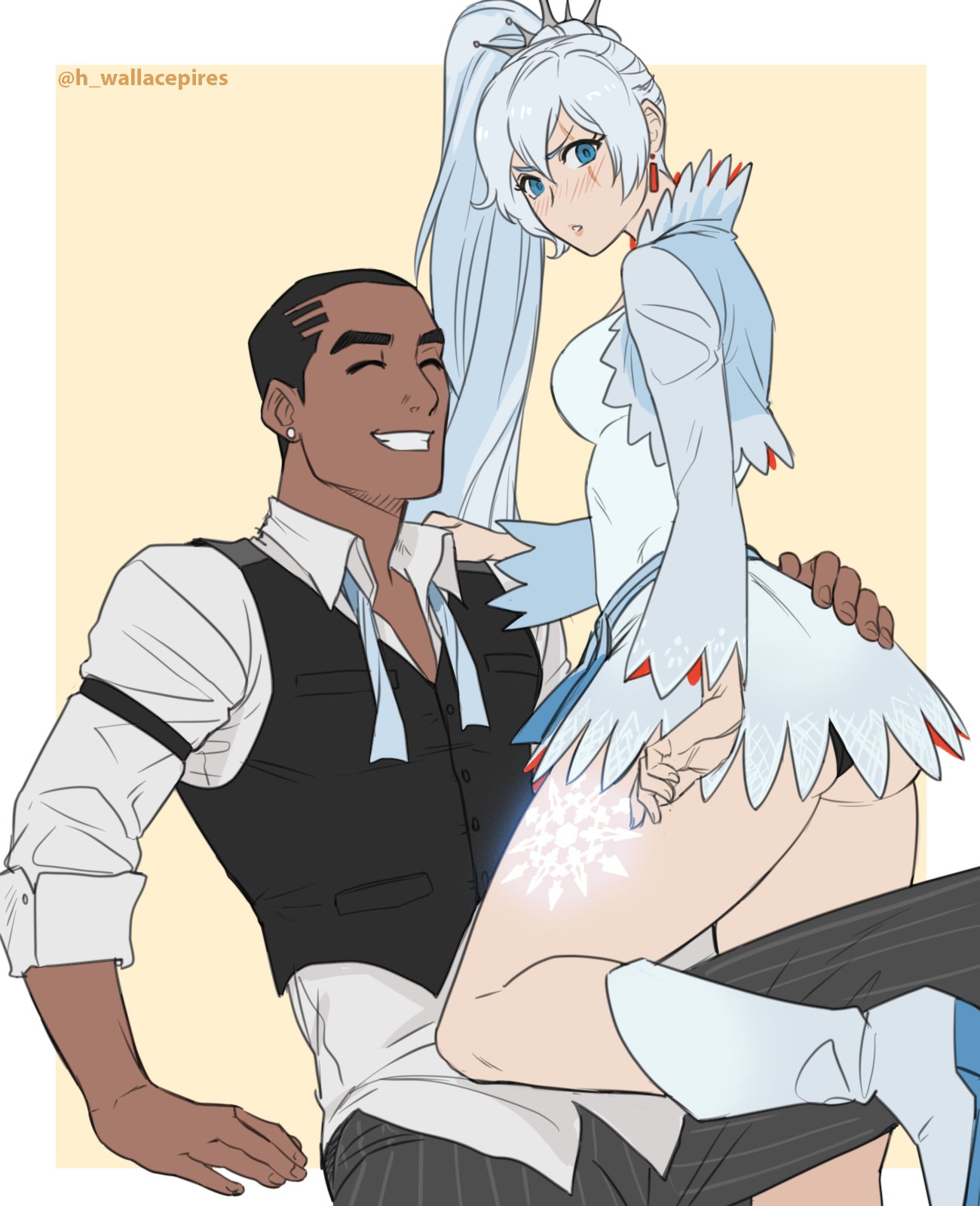 1boy 1girls dark-skinned_male dark_skin duo female flynt_coal interracial male pale-skinned_female pawg rwby wallace_pires weiss_schnee