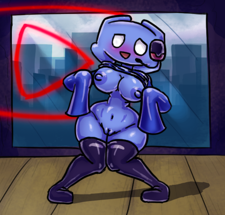 anthro big_ass big_breasts blue_body blue_skin blush clyde_(discord) curvy_female discord discord_(app) discord_gf_(friday_night_funkin) female fnf_mods friday_night_funkin friday_night_funkin_(postin'_mod) humanoid mod non-human partially_clothed shy sweat youtube youtube_logo