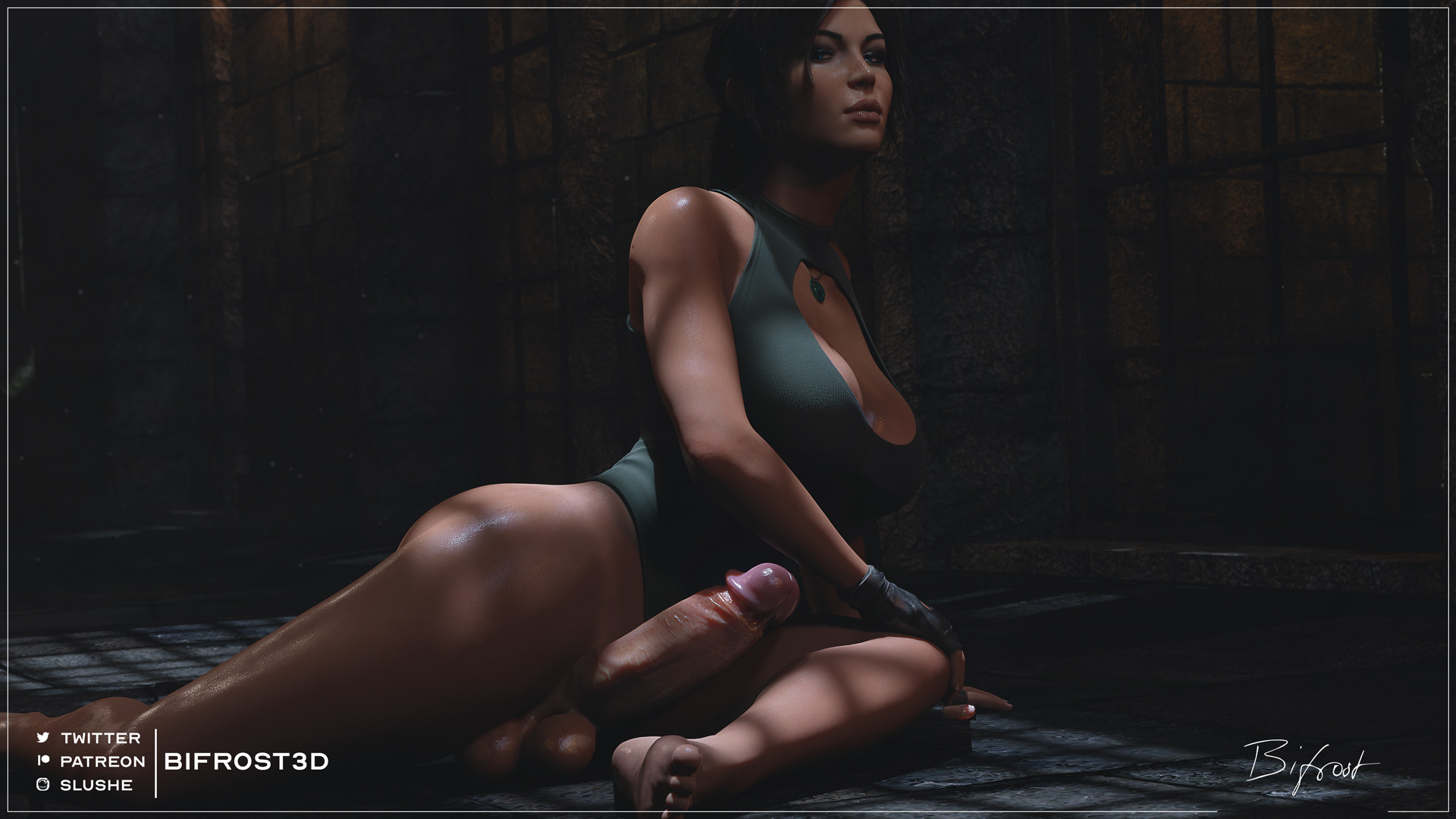 1futa, 3d, balls, barefoot, bifrost3d, blender, erection, feet, futa only, futanari, intersex, lara croft, lara croft (survivor), light skin, light-skinned futa, penis, soles, solo, solo futa, testicles, toes, tomb raider, tomb raider (survivor)