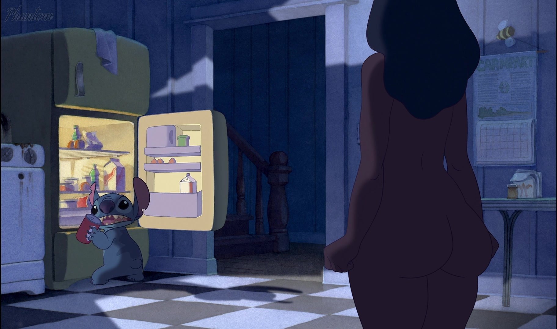 1girls, accurate art style, ass, big ass, clenched fists, dark skin, dark-skinned female, disney, edit, female, human, lilo and stitch, nani pelekai, nude, nude female, screenshot, screenshot edit, stitch, thebrise