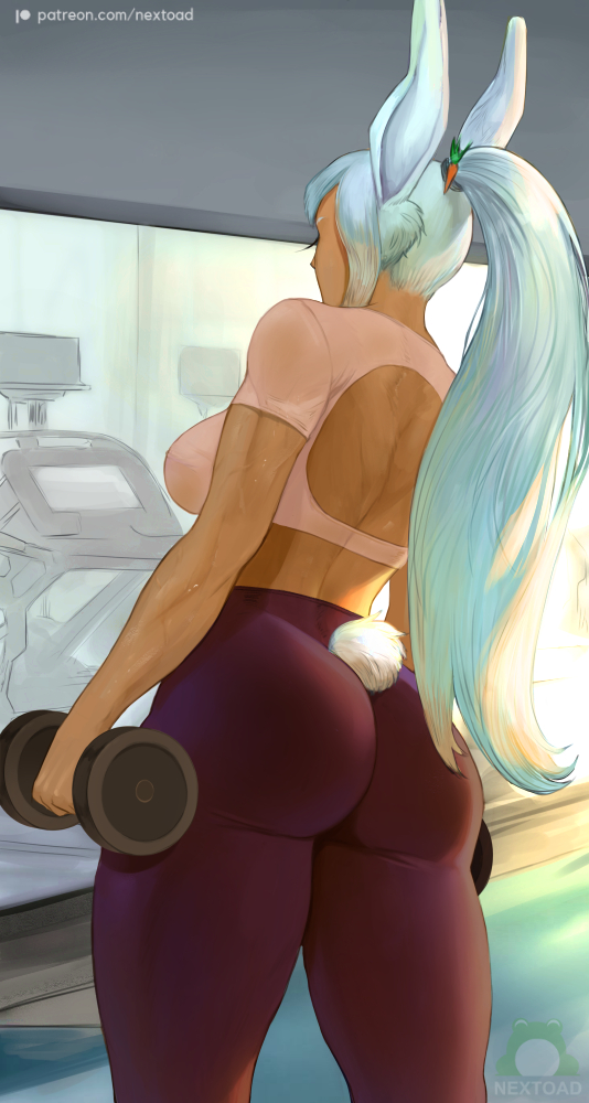 1girls ass big_ass big_breasts breasts bunny_ears bunny_tail female long_hair miruko muscular_female my_hero_academia nextoad ponytail rumi_usagiyama solo standing thick_thighs thighs white_hair yoga_pants