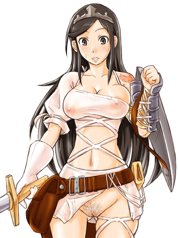 1girls aisha_(ash) aisya archaic_sealed_heat areola_slip areolae armor ash_(game) asymmetrical_clothes asymmetrical_sleeves belt black_eyes black_hair blush bottomless breasts cleavage crop_top crown dress dress_aside dress_lift erect_nipples exposed_pussy female female_only gloves hat large_breasts long_hair midriff navel nintendo nipple_bulge nipples nipples_visible_through_clothing no_bra no_panties pointy_chin princess pubic_hair pussy royalty sato_iori see-through see-through_clothing see-through_top shield skirt skirt_aside skirt_lift solo sweat sword tattoo uncensored wardrobe_malfunction weapon wind_lift windy_skirt