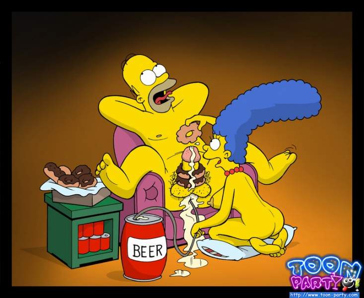 ass color cum cum_on_food female food food_penetration homer_simpson human male marge_simpson nude penis sitting straight tagme the_simpsons toon-party