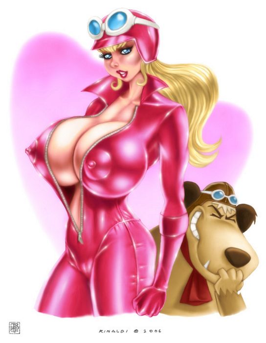 2006 bodysuit cleavage hanna-barbera huge_breasts muttley nipples_visible_through_clothing penelope_pitstop rinaldi tagme wacky_races