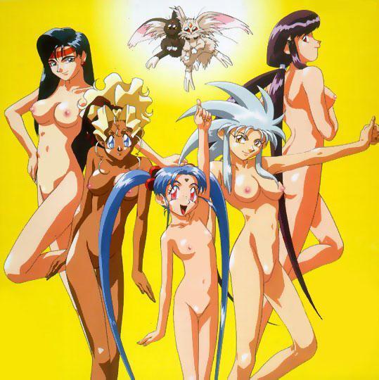 5girls ayeka_masaki_jurai blonde_hair blue_eyes breasts dark-skinned_female dark_skin female female_only headband kiyone_makibi long_hair mihoshi_kuramitsu multiple_girls naked nude nude_filter ryoko_hakubi sasami_masaki_jurai tenchi_muyo! uncensored