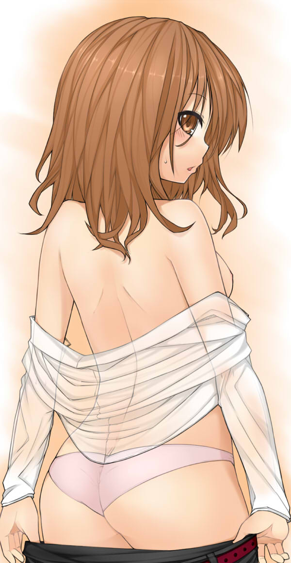 back blush brown_eyes brown_hair cissnei crisis_core crisis_core_final_fantasy_vii female female_only final_fantasy final_fantasy_vii human kochiya_(gothope) panties parody solo style_parody underwear undressing