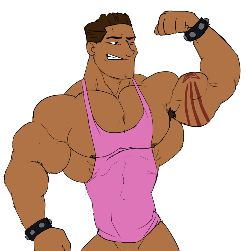 5_fingers abs areolae armpit_hair armpits bara big_biceps big_muscles black_eyes body_hair bottomless bottomless_male bracelets brody_(tdi) brown_eyebrows brown_hair brown_nipples brown_skin cartoon_network fist flexing flexing_bicep human male male_focus male_only manly moobs muscular muscular_male nipples no_pants no_pubes no_pubic_hair one_eye_closed open_mouth pantsless pecs pectorals pink_shirt pink_tank_top remert solo solo_male spiked_bracelet spikes tan tan_skin tank_top tattoo tattooed_arm teeth the_ridonculous_race tight_clothing topwear total_drama_island transparent_background unknown_artist