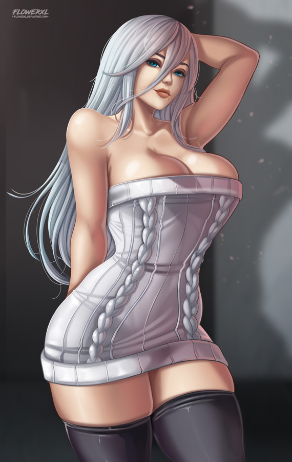 1girls, big breasts, breasts, cleavage, female, female only, flowerxl, large breasts, nier, nier: automata, solo, voluptuous, yorha a2