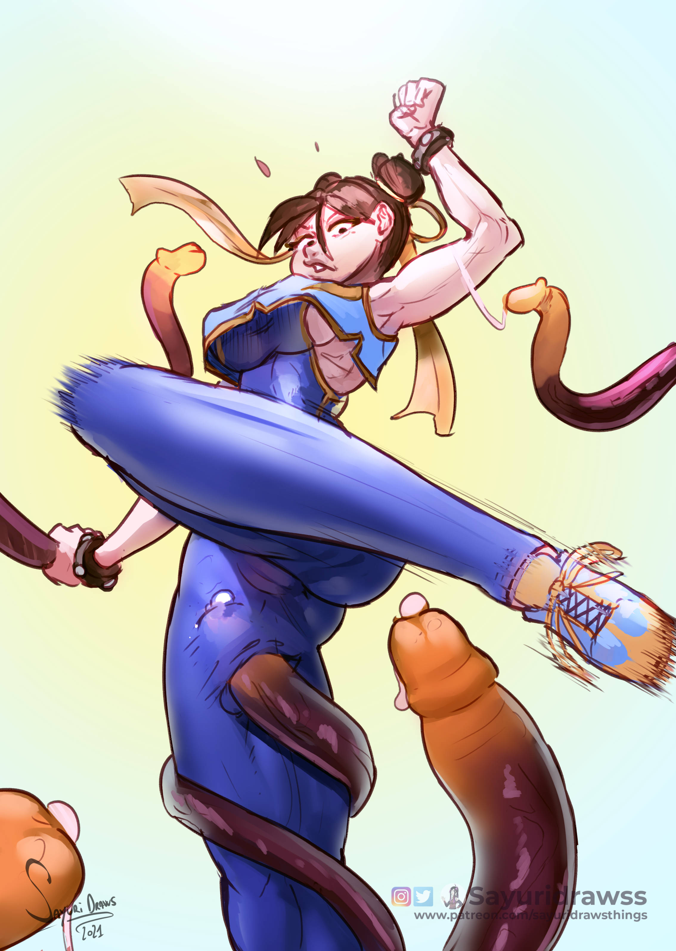 1girls, bodysuit, breasts, cameltoe, chun-li, female, fighting stance, low-angle view, precum, pussy, ripped bodysuit, ripped clothing, rubbing, sayuridrawsthings, spread legs, spreading, street fighter, tentacle, tentacle rape, thick thighs, tight clothing, underboob, wrapped