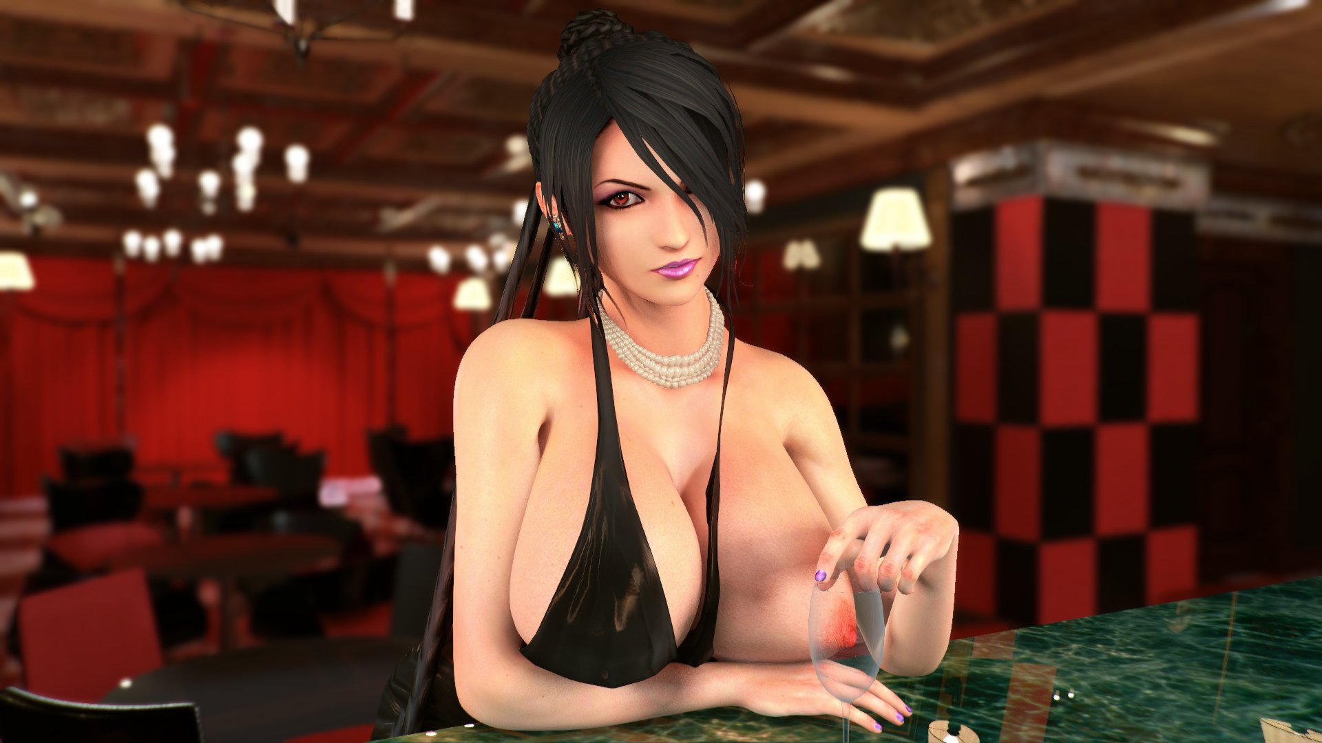 1girls, 3d, almightypatty, areolae, big breasts, breasts, female, final fantasy, final fantasy x, large breasts, looking at viewer, lulu (final fantasy), nipples, solo, virtamate
