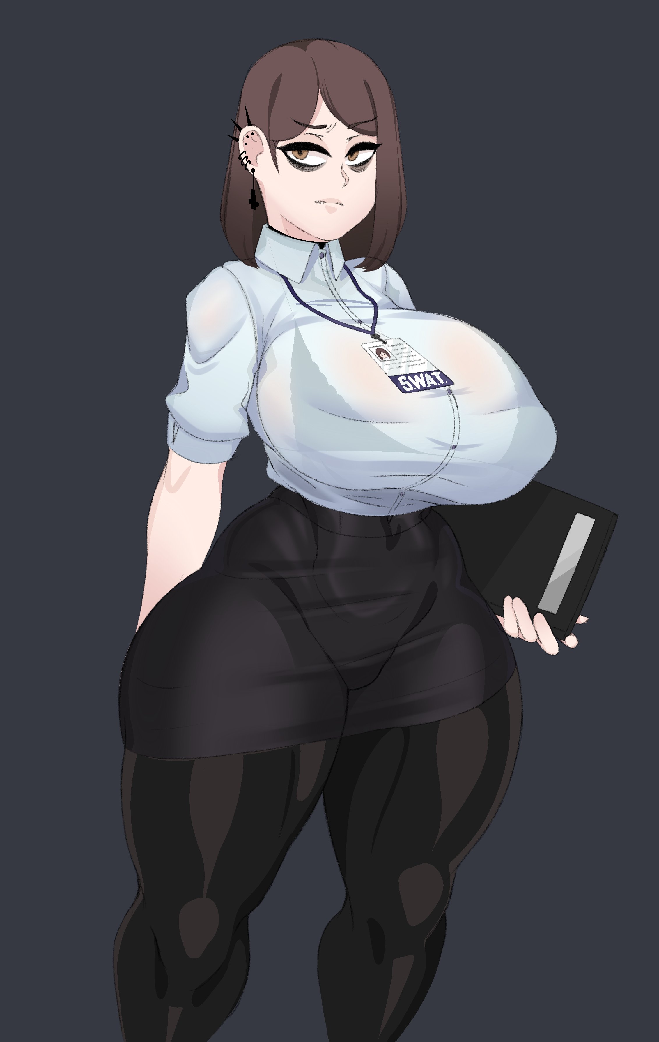 1girls, akimbotabs, bra, breasts, cleavage, female, female only, goth, goth girl, huge breasts, pantyhose, see-through, see-through clothing, solo, thick thighs, wide hips